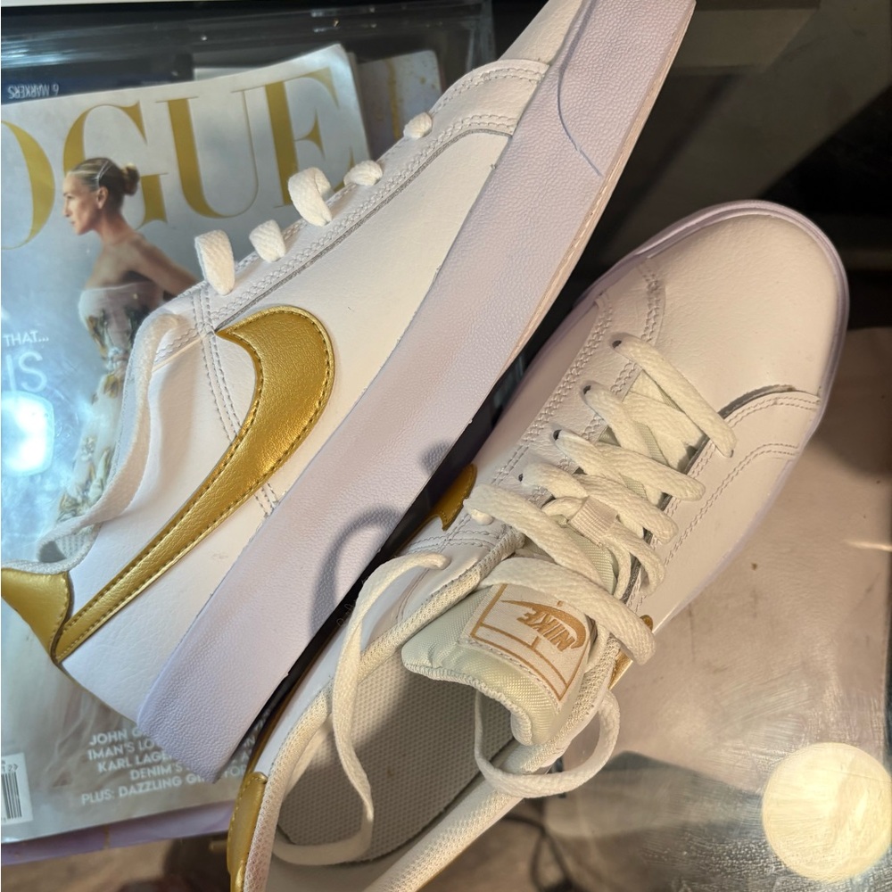 Nike White and Gold Women's Sneakers